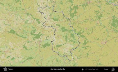 Mortagne-au-Perche. OpenStreetMap İnsani Haritada Fransa 'nın idari alanının ana hatları