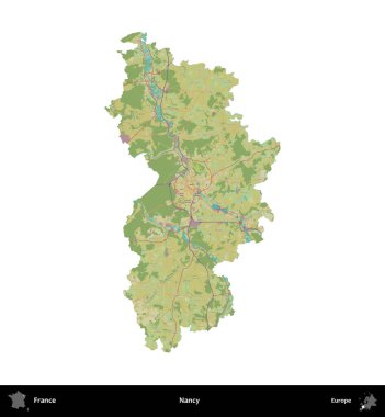 Nancy mi? Fransa 'nın idari bölgesi bir OpenStreetMap İnsani Harita stili haritasında beyaza izole edildi