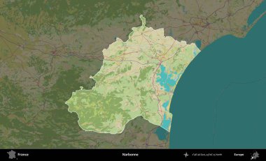 Narbonne. Fransa 'nın idari alanı karanlık bir OpenStreetMap İnsani Haritası' na vurgulandı ve özetlendi