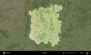 Nevers. Fransa 'nın idari alanı karanlık bir OpenStreetMap İnsani Haritası' na vurgulandı ve özetlendi