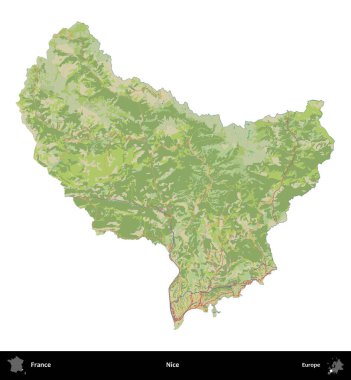 Güzelmiş. Fransa 'nın idari bölgesi bir OpenStreetMap İnsani Harita stili haritasında beyaza izole edildi