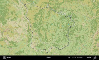 Nievre. OpenStreetMap İnsani Haritada Fransa 'nın idari alanının ana hatları