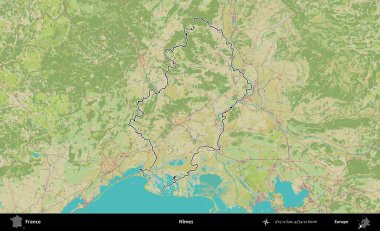 Nimes. OpenStreetMap İnsani Haritada Fransa 'nın idari alanının ana hatları
