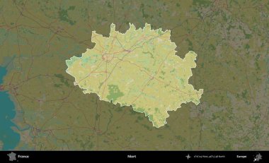 Niort. Fransa 'nın idari alanı karanlık bir OpenStreetMap İnsani Haritası' na vurgulandı ve özetlendi