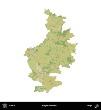 Nogent-le-Rotrou. Fransa 'nın idari bölgesi bir OpenStreetMap İnsani Harita stili haritasında beyaza izole edildi