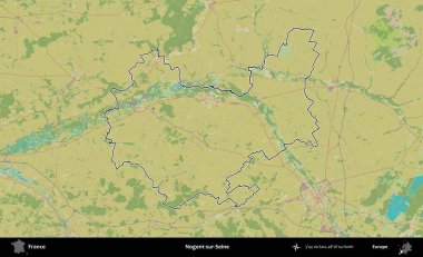 Nogent-sur-Seine. OpenStreetMap İnsani Haritada Fransa 'nın idari alanının ana hatları