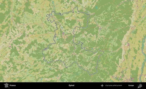 Epinal. OpenStreetMap İnsani Haritada Fransa 'nın idari alanının ana hatları