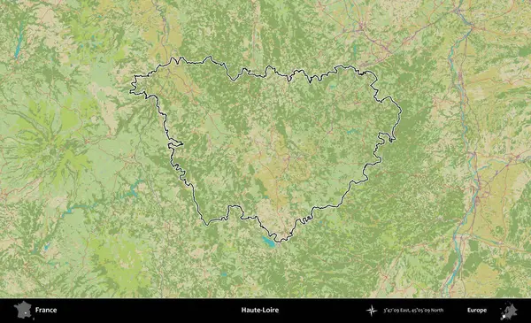 Haute-Loire 'da. OpenStreetMap İnsani Haritada Fransa 'nın idari alanının ana hatları
