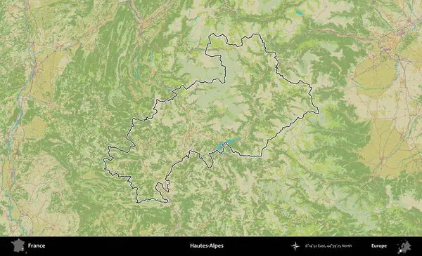 Hautes-Alpes. OpenStreetMap İnsani Haritada Fransa 'nın idari alanının ana hatları