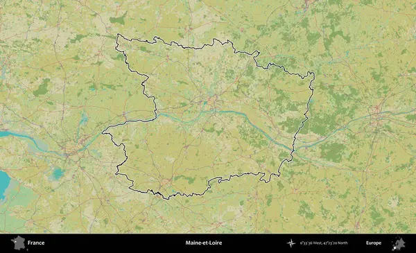 Maine-et-Loire. OpenStreetMap İnsani Haritada Fransa 'nın idari alanının ana hatları