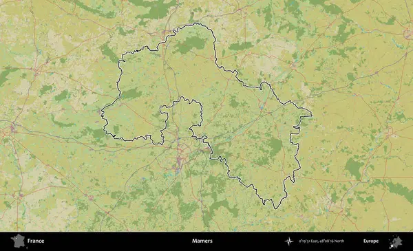 Mamers. OpenStreetMap İnsani Haritada Fransa 'nın idari alanının ana hatları