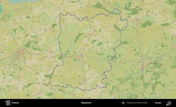 Mayenne. OpenStreetMap İnsani Haritada Fransa 'nın idari alanının ana hatları