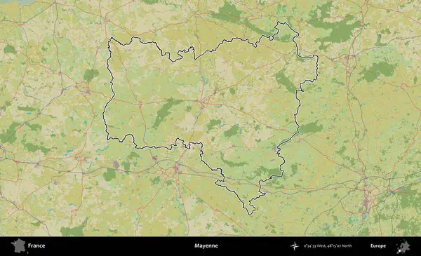 Mayenne. OpenStreetMap İnsani Haritada Fransa 'nın idari alanının ana hatları