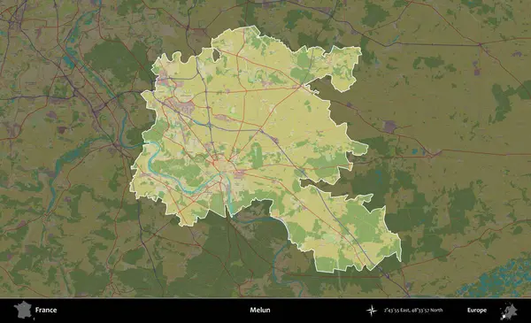 Melun. Fransa 'nın idari alanı karanlık bir OpenStreetMap İnsani Haritası' na vurgulandı ve özetlendi