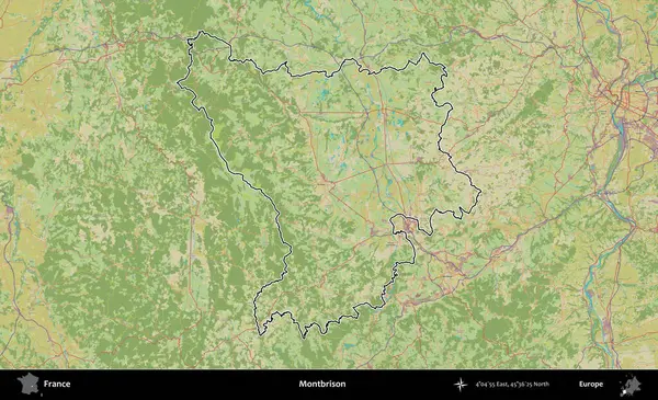 Montbrison 'da. OpenStreetMap İnsani Haritada Fransa 'nın idari alanının ana hatları