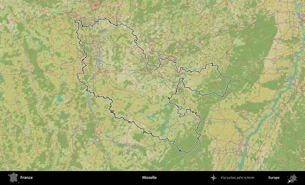 Moselle. OpenStreetMap İnsani Haritada Fransa 'nın idari alanının ana hatları