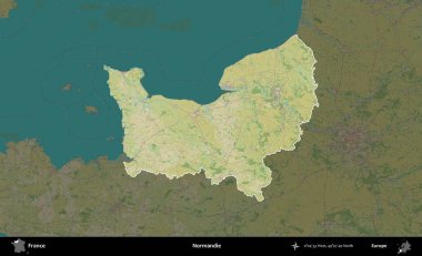 Normandie. Fransa 'nın idari alanı karanlık bir OpenStreetMap İnsani Haritası' na vurgulandı ve özetlendi