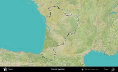 Yeni-Aquitaine. OpenStreetMap İnsani Haritada Fransa 'nın idari alanının ana hatları