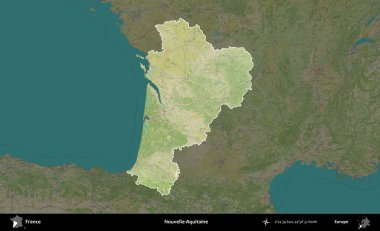 Yeni-Aquitaine. Fransa 'nın idari alanı karanlık bir OpenStreetMap İnsani Haritası' na vurgulandı ve özetlendi