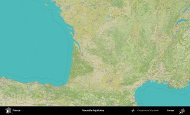 Yeni-Aquitaine. OpenStreetMap İnsani Yardım Stili Haritasında Fransa 'nın idari alanı