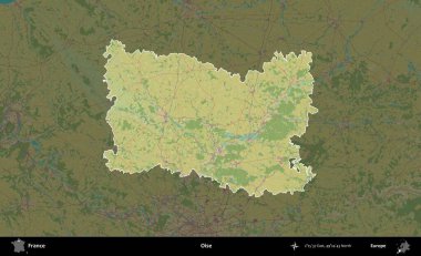 Oise. Fransa 'nın idari alanı karanlık bir OpenStreetMap İnsani Haritası' na vurgulandı ve özetlendi