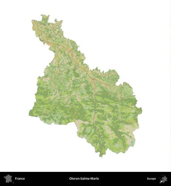 Oloron-Sainte-Marie. Fransa 'nın idari bölgesi bir OpenStreetMap İnsani Harita stili haritasında beyaza izole edildi