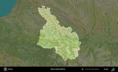 Oloron-Sainte-Marie. Fransa 'nın idari alanı karanlık bir OpenStreetMap İnsani Haritası' na vurgulandı ve özetlendi