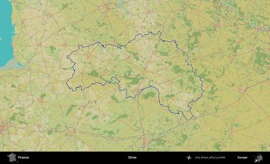 Orne. OpenStreetMap İnsani Haritada Fransa 'nın idari alanının ana hatları