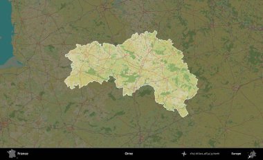 Orne. Fransa 'nın idari alanı karanlık bir OpenStreetMap İnsani Haritası' na vurgulandı ve özetlendi