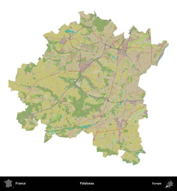 Palaiseau 'da. Fransa 'nın idari bölgesi bir OpenStreetMap İnsani Harita stili haritasında beyaza izole edildi
