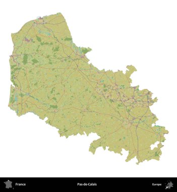 Pas-de-Calais. Fransa 'nın idari bölgesi bir OpenStreetMap İnsani Harita stili haritasında beyaza izole edildi