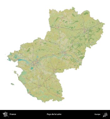 Parası da Loire 'da. Fransa 'nın idari bölgesi bir OpenStreetMap İnsani Harita stili haritasında beyaza izole edildi