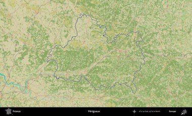 Perigueux. OpenStreetMap İnsani Haritada Fransa 'nın idari alanının ana hatları