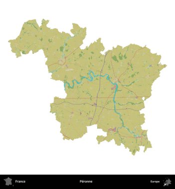 Peronne. Fransa 'nın idari bölgesi bir OpenStreetMap İnsani Harita stili haritasında beyaza izole edildi