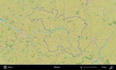 Peronne. OpenStreetMap İnsani Haritada Fransa 'nın idari alanının ana hatları