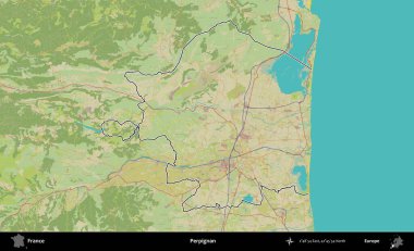 Perpignan. OpenStreetMap İnsani Haritada Fransa 'nın idari alanının ana hatları