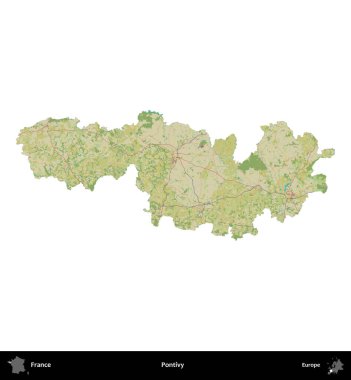 Pontivy. Fransa 'nın idari bölgesi bir OpenStreetMap İnsani Harita stili haritasında beyaza izole edildi