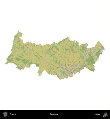 Pontoise. Fransa 'nın idari bölgesi bir OpenStreetMap İnsani Harita stili haritasında beyaza izole edildi