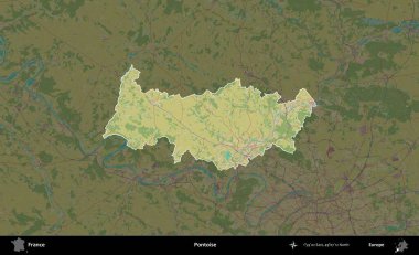 Pontoise. Fransa 'nın idari alanı karanlık bir OpenStreetMap İnsani Haritası' na vurgulandı ve özetlendi