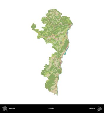 Askerler. Fransa 'nın idari bölgesi bir OpenStreetMap İnsani Harita stili haritasında beyaza izole edildi