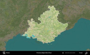 Provence-Alpes-Cote d'Azur. Fransa 'nın idari alanı karanlık bir OpenStreetMap İnsani Haritası' na vurgulandı ve özetlendi