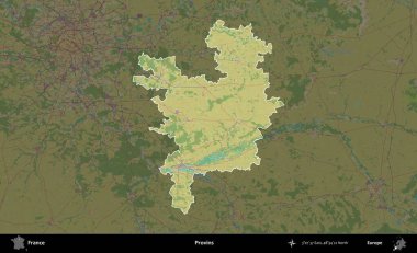 Provins. Fransa 'nın idari alanı karanlık bir OpenStreetMap İnsani Haritası' na vurgulandı ve özetlendi