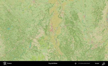 Puy-de-Dome. OpenStreetMap İnsani Yardım Stili Haritasında Fransa 'nın idari alanı