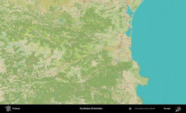 Pirenes-Orientales. OpenStreetMap İnsani Yardım Stili Haritasında Fransa 'nın idari alanı