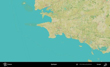 Quimper. OpenStreetMap İnsani Yardım Stili Haritasında Fransa 'nın idari alanı