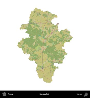 Rambouillet. Fransa 'nın idari bölgesi bir OpenStreetMap İnsani Harita stili haritasında beyaza izole edildi