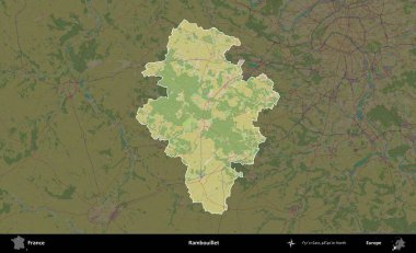 Rambouillet. Fransa 'nın idari alanı karanlık bir OpenStreetMap İnsani Haritası' na vurgulandı ve özetlendi