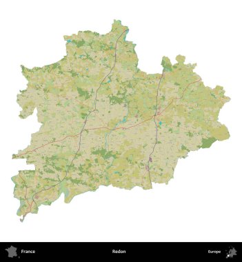 Redon. Fransa 'nın idari bölgesi bir OpenStreetMap İnsani Harita stili haritasında beyaza izole edildi