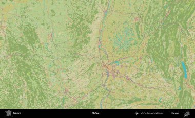 Rhone. OpenStreetMap İnsani Yardım Stili Haritasında Fransa 'nın idari alanı