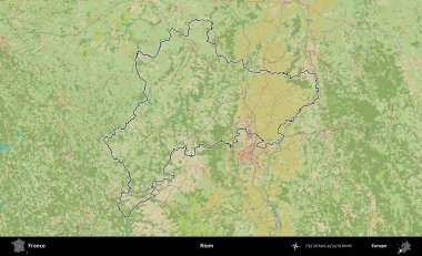 Riom. OpenStreetMap İnsani Haritada Fransa 'nın idari alanının ana hatları